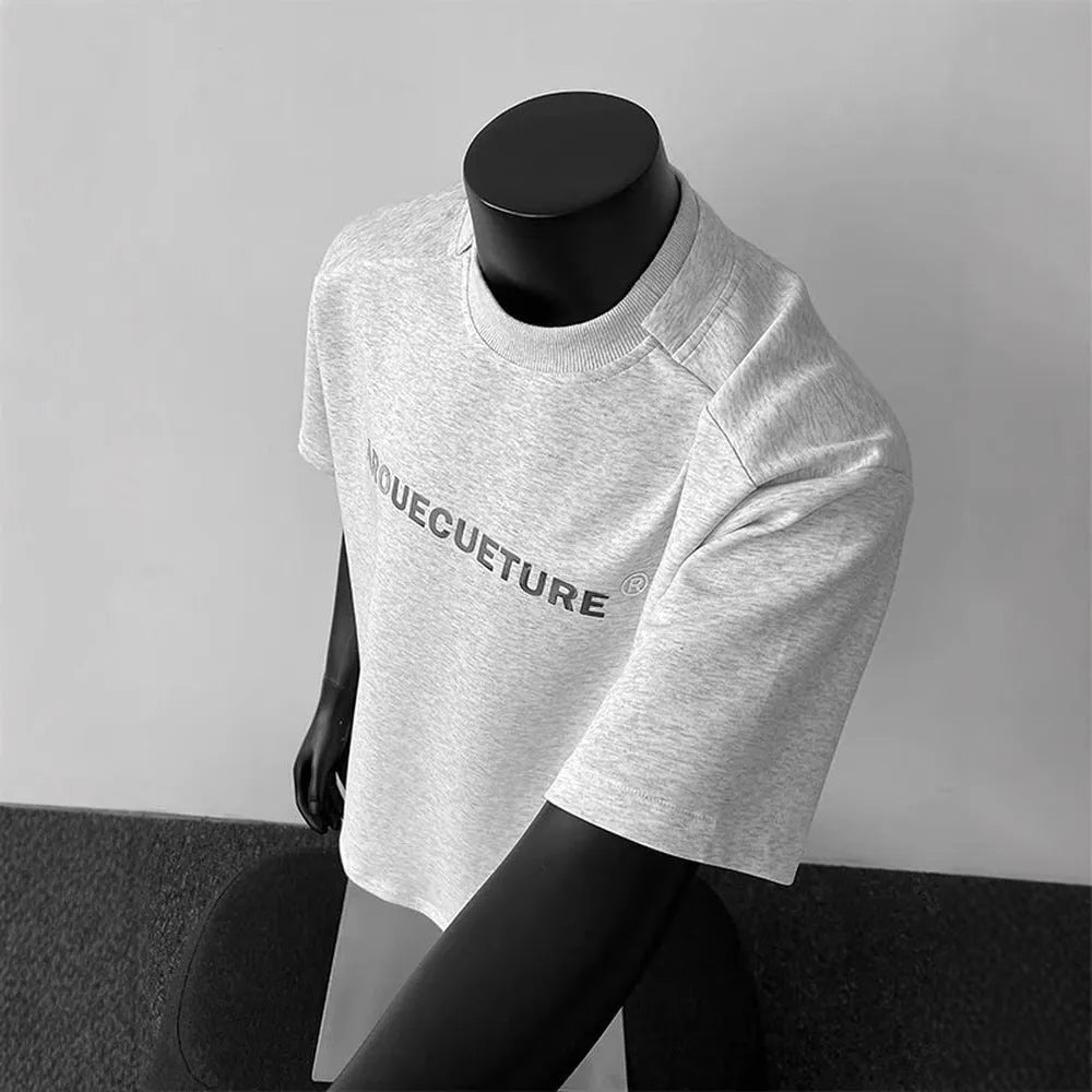 Men's loose fit pure cotton pullover t-shirt with letter pattern in black white and light gray for summer daily wear