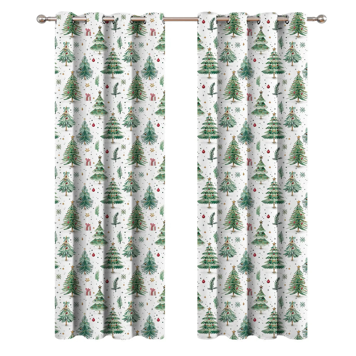 Christmas Forest patterned punching curtain made of polyester fabric for window sunshade.