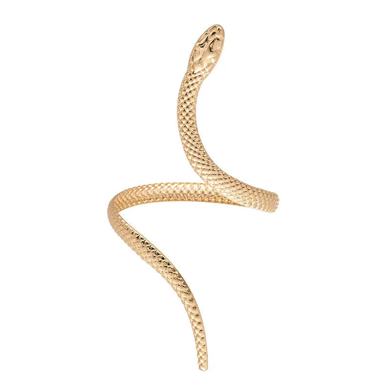 Exaggerated twisted winding simulated snake ring and bracelet two-piece metal jewellery set in gold or silver colour