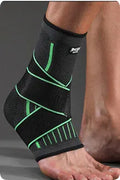 Adjustable sports ankle support in black colour showing strap closure system