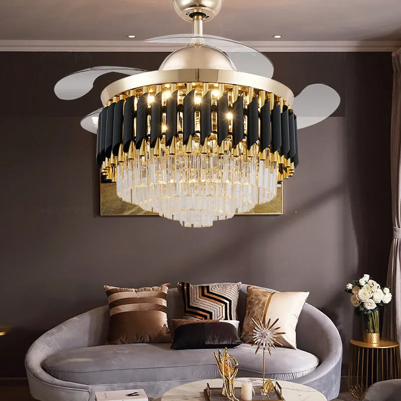 Crystal chandelier design ceiling fan light with LED lighting and remote control