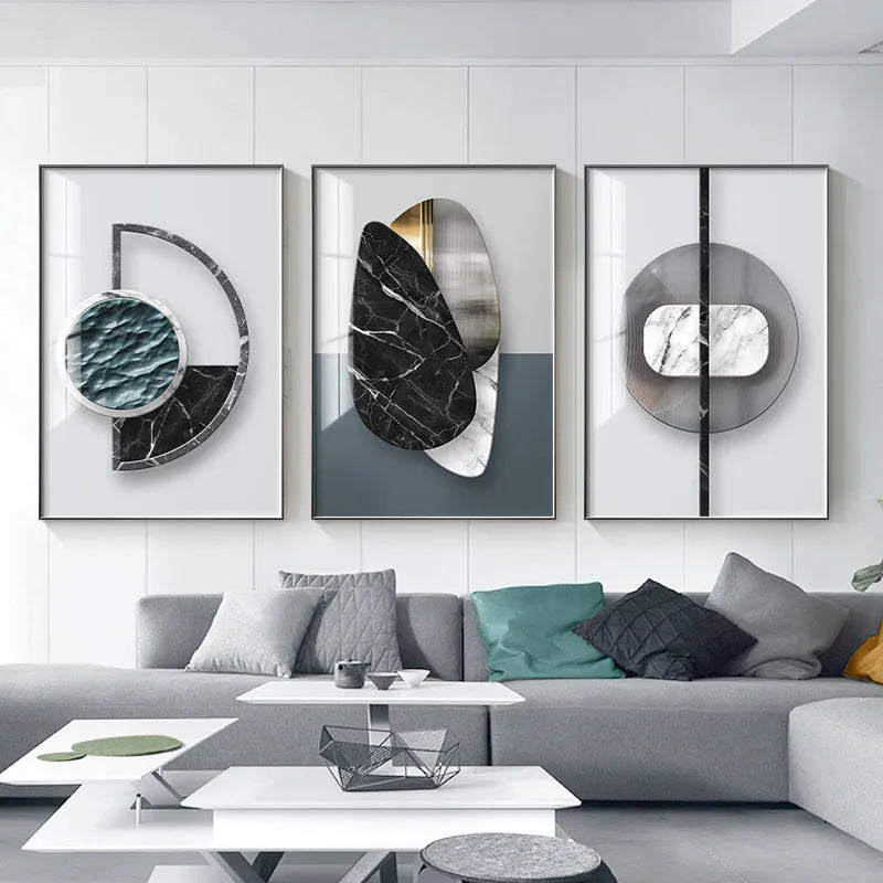Abstract geometric pattern printed on canvas wall art poster in multiple size options