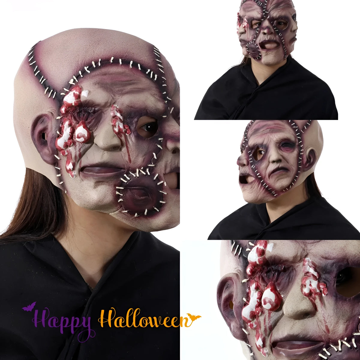 Three-sided grimace horror mask in natural latex for adult Halloween parties