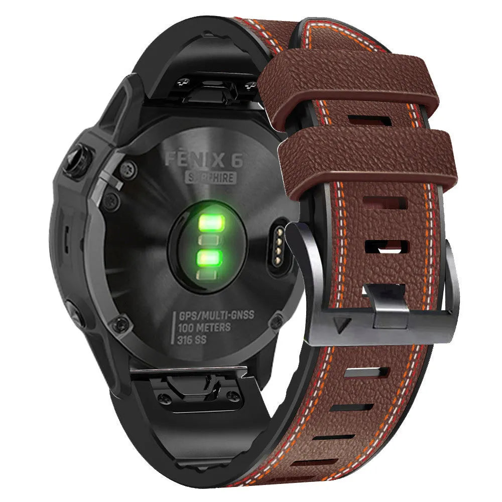 Silicone leather quick release watchband for Garmin Fenix smartwatches in 22mm and 26mm sizes