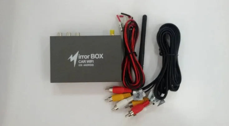 Black car mirror link box with Wi-Fi AV conversion for smartphone and tablet car connectivity