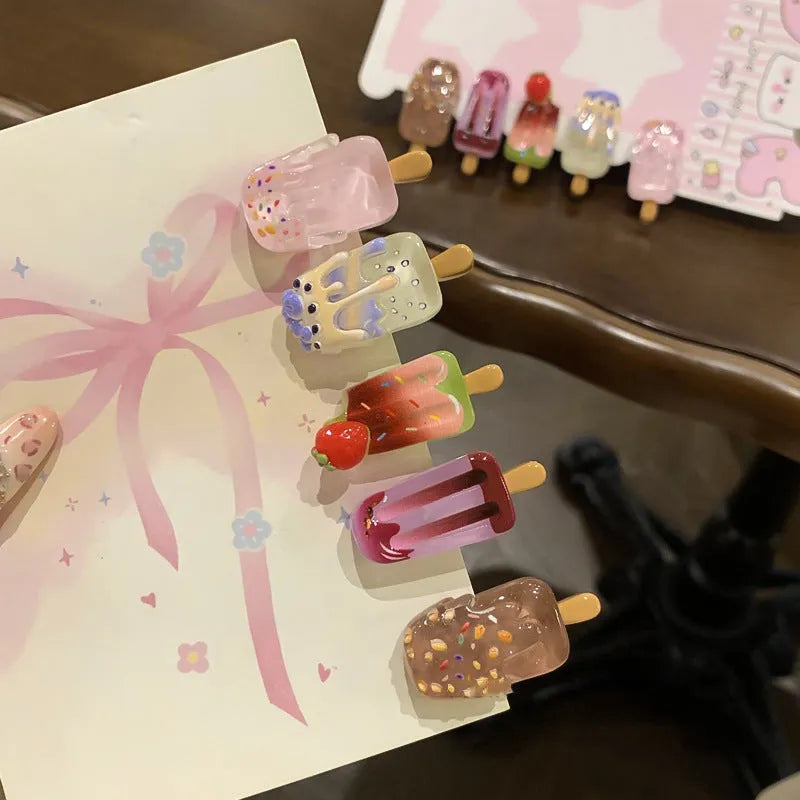 Cartoon ice cream shaped resin hair barrettes in multiple colours