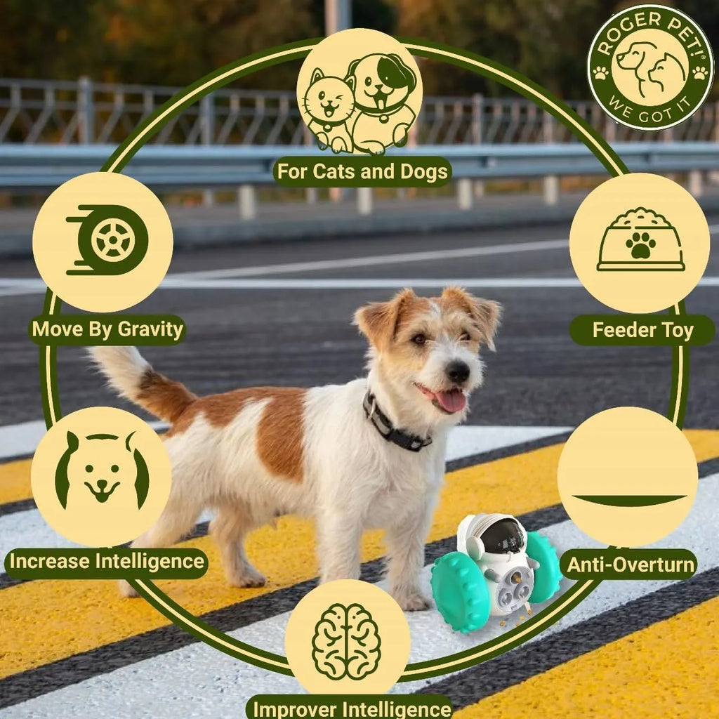 Self-balancing interactive dog treat dispenser toy in five colour options for small pets