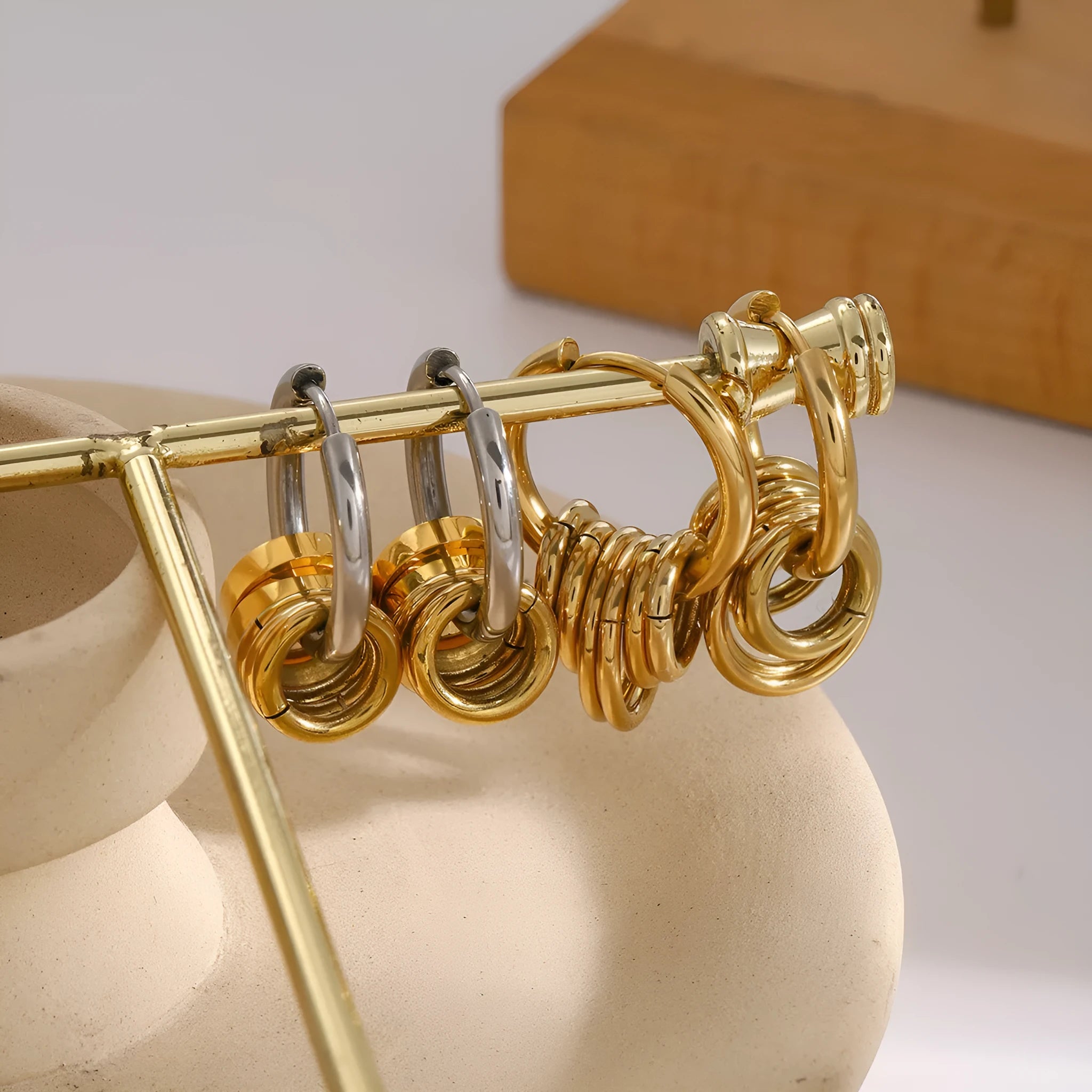 Stainless steel ins style earrings with electroplated colour finish in two colour options