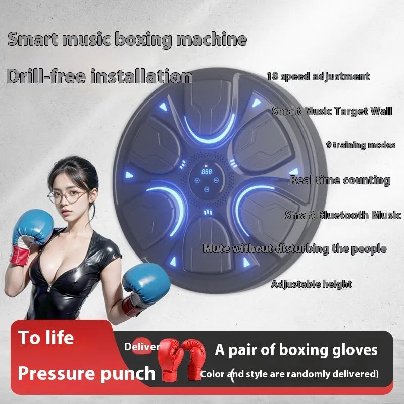 Black intelligent music boxing machine wall target with gloves for home reaction training