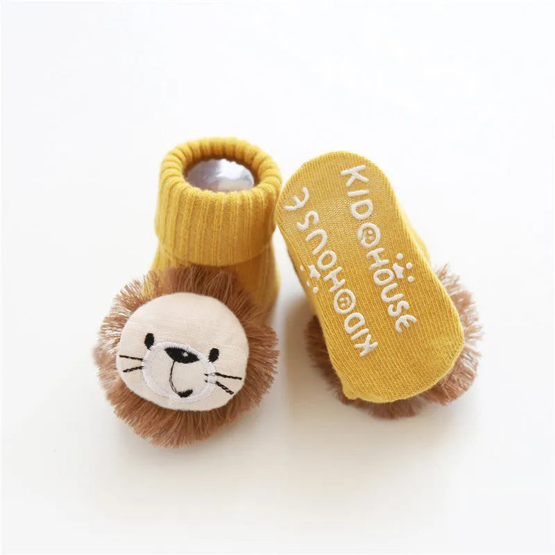 Cotton baby floor socks in animal and bow patterns for infants 0-3 years