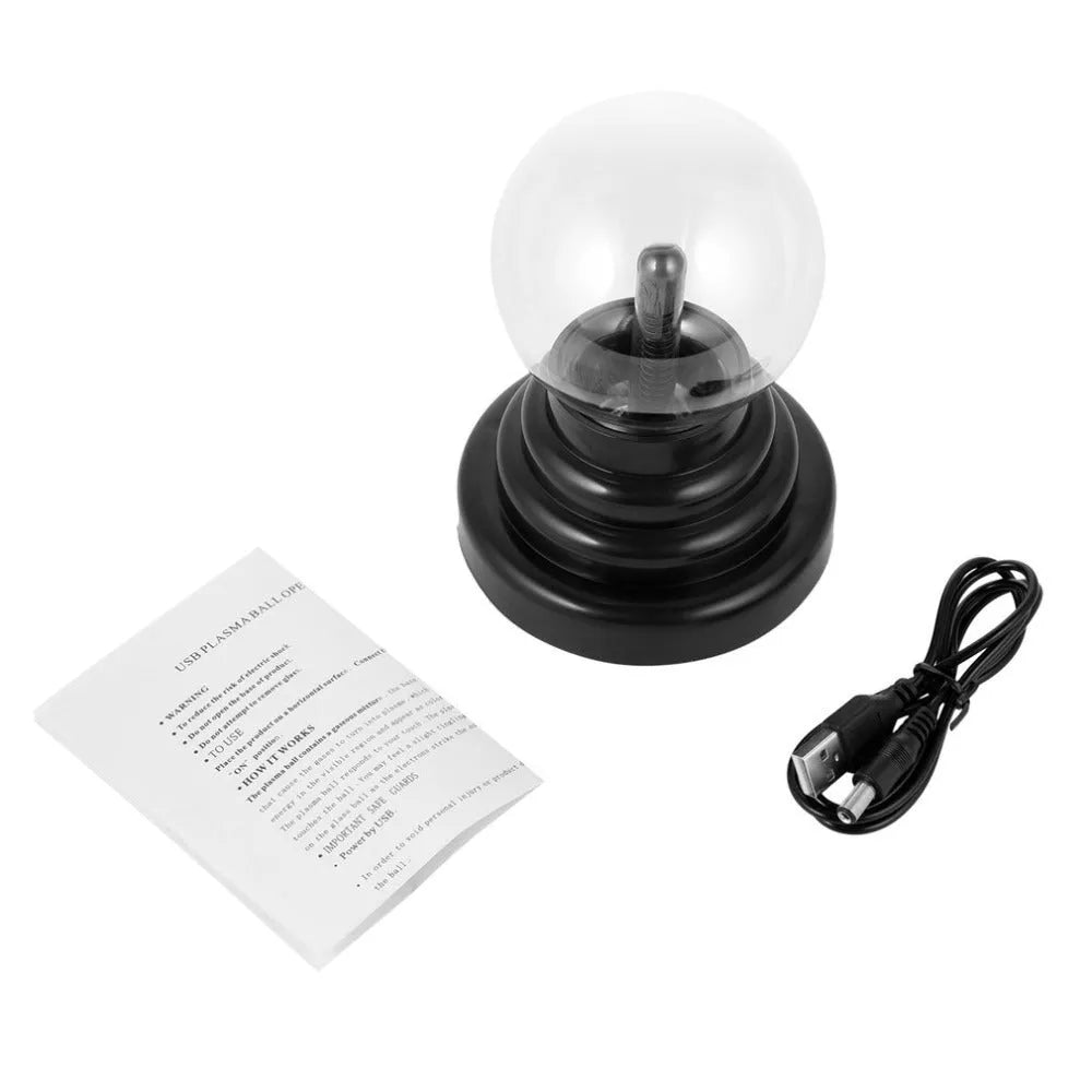 Coloured glass magic ball light on a white ABS base with a USB cable.