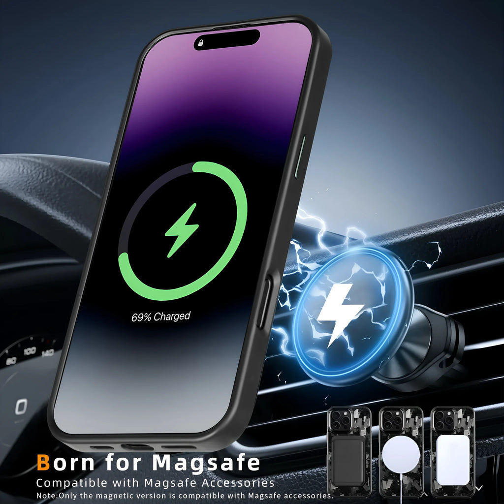 iPhone 17 protective shell with carbon fibre and forged metal frame in black frame blue gold with magnetic colour