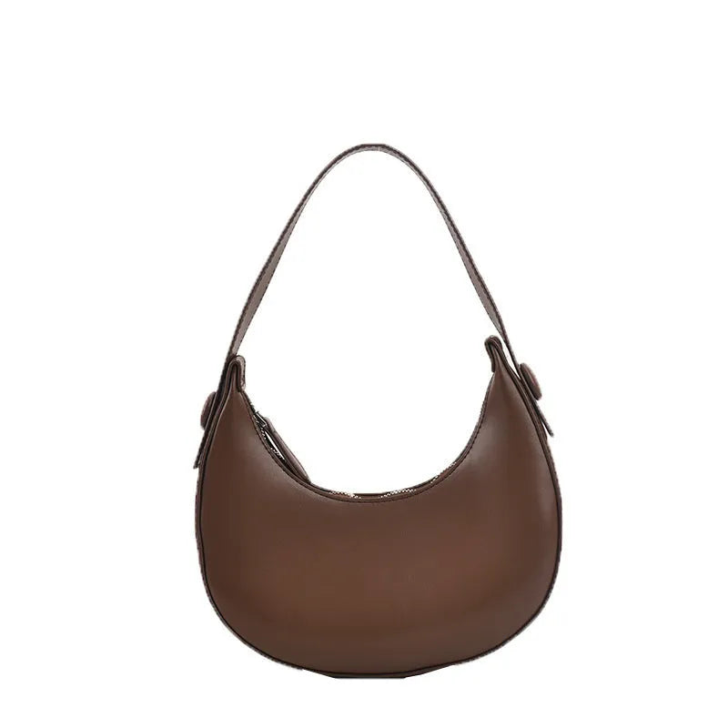Women's PU dumpling shape shoulder bag in retro brown with zipper compartment, measuring 21x20x6cm