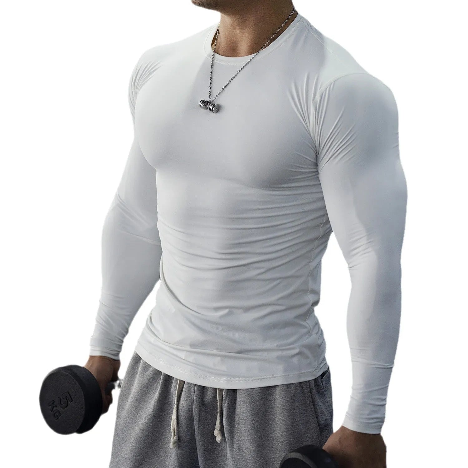 Men's slim-fit fitness tights with long sleeves in black colour for running and gym workouts
