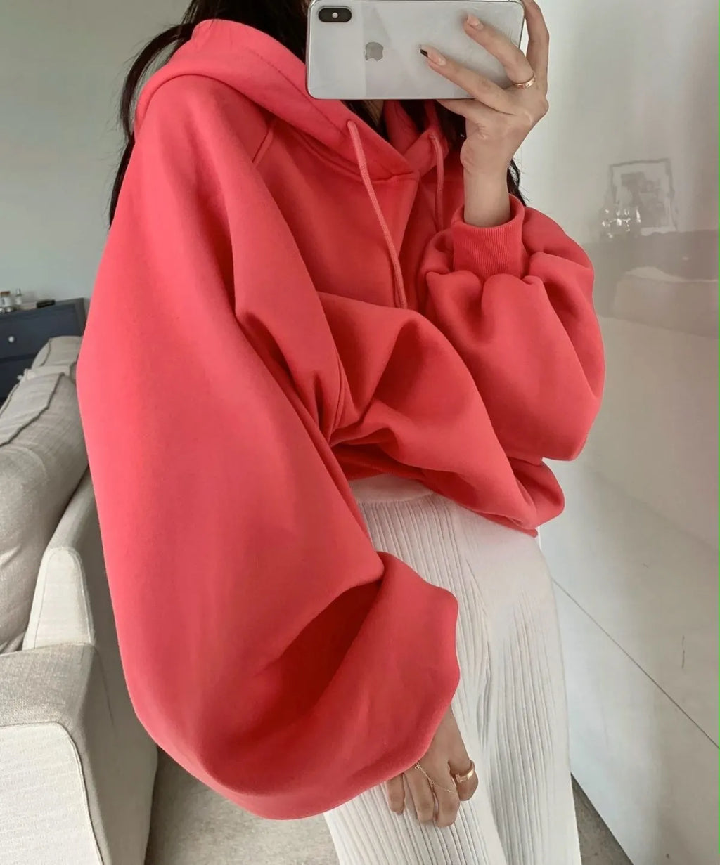 Women's watermelon red mulberry silk hooded sweater with sleeveless loose pullover design