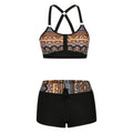Women's floral print polyester split bikini swimsuit set showing bra and shorts