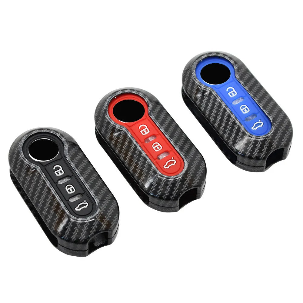 Fiat car remote key shell replacement case in black, dark blue and red colours made from ABS plastic.