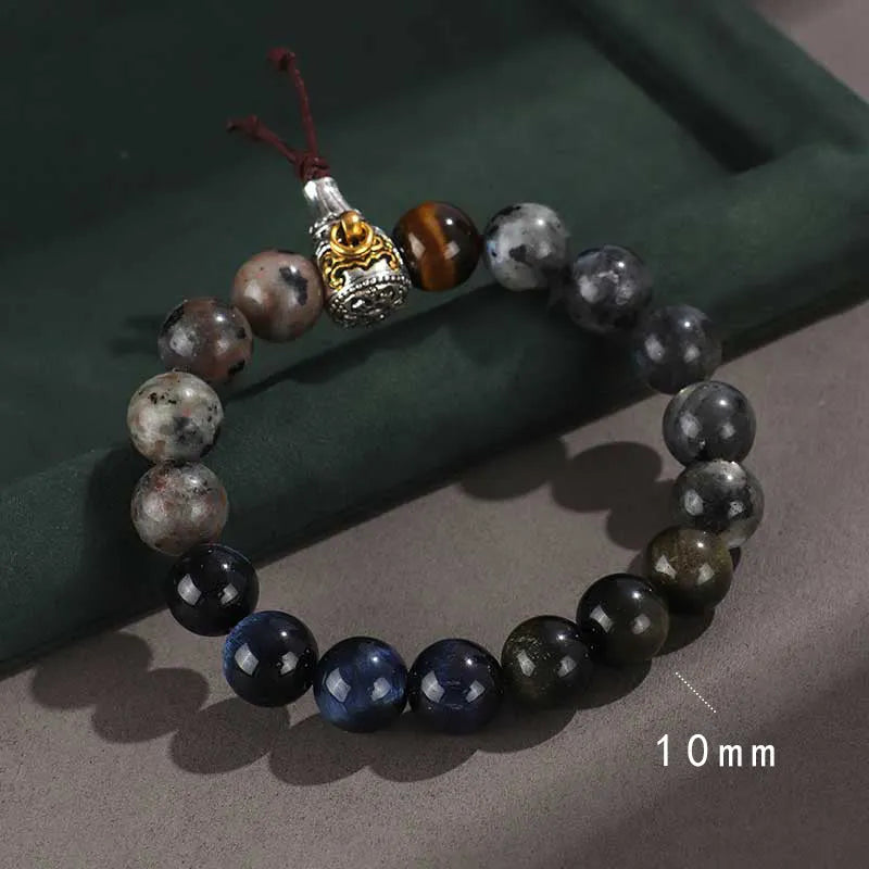 925 silver hoop mantra bracelet with Black Myth Wukong design, unisex handmade style with stone colour options
