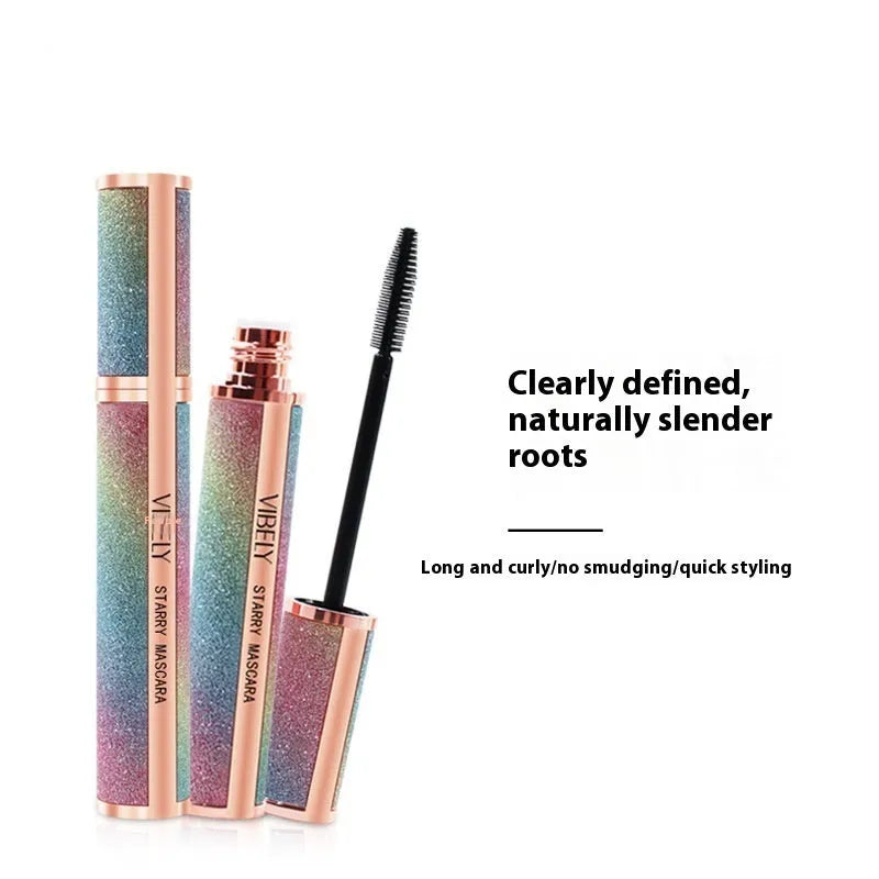 Black waterproof mascara tube providing 4D curling effect for long thick lashes