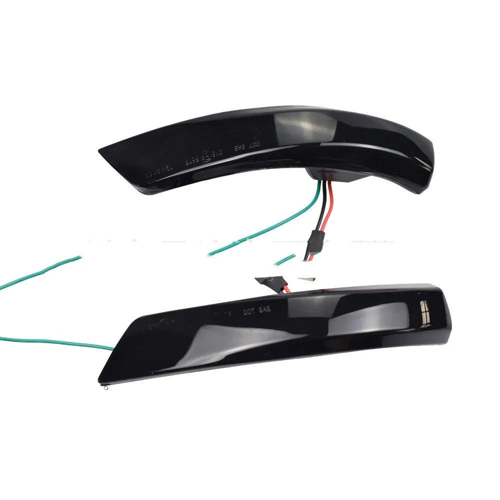 Pair of ABS rearview mirror waterfall lights for Ford Focus and Mondeo, showing yellow and blue two-tone option.