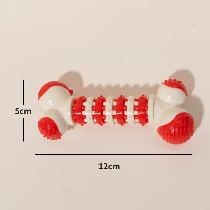 Blue bone-shaped interactive dog toy with treat holder for small breed teething and training