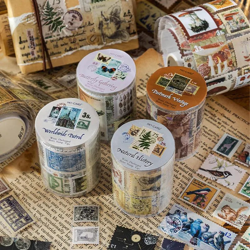 55mm wide retro DIY journal decoration stamp roll with butterfly, forest, bird and mushroom patterns