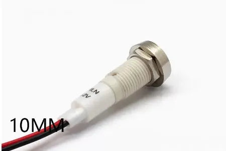 10mm stainless steel edge plastic indicator light with wire terminals and flat metal base
