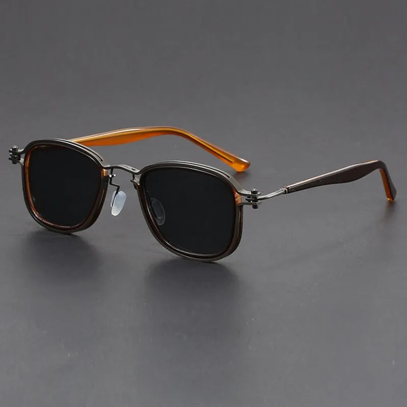 Retro square frame metal sunglasses with decorative patterns in multiple colour options