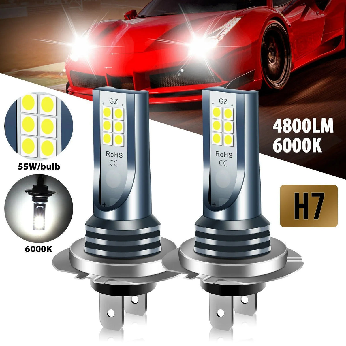 Auto fog lamp H7 9005 5202 LED headlight body made of aviation aluminum with 12 SMD chips