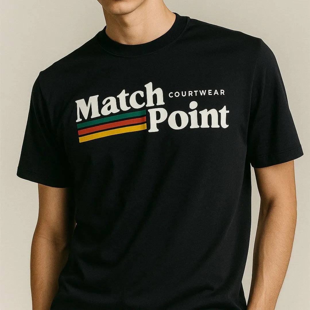 Men's black t-shirt with a 3D digital printed pattern, round neck, and short sleeves.