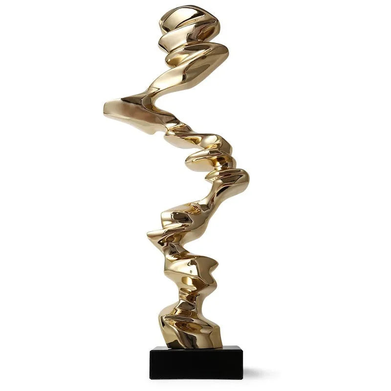 Abstract still life decorative sculpture in natural resin with metallic finish