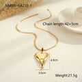 Women's stainless steel necklace with double heart geometric pendant featuring snake bones design in gold plating