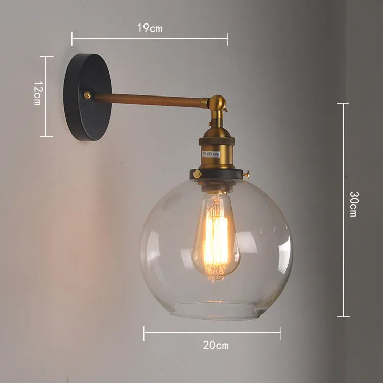20cm round ball glass wall lamp with aluminium E27 lamp holder for retro coffee restaurant decoration