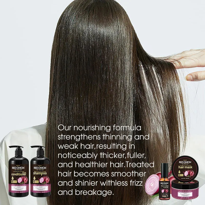 Red onion shampoo and conditioner set with hair mask and oil for dry damaged hair care