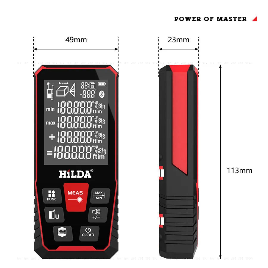 Handheld plastic laser rangefinder for 100m or 120m distance measurement.