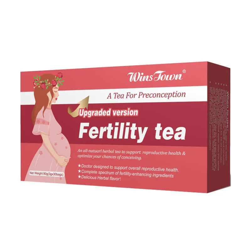 Box of fertility herbal tea containing 330 infusion bags in three separate packs.