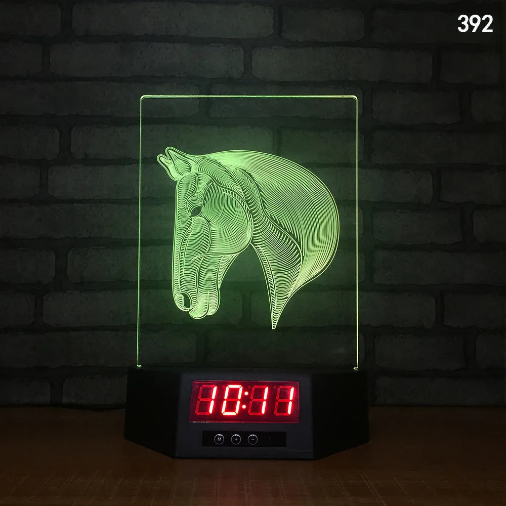Glowing blue dolphin 3D LED table lamp with remote control on a wooden surface.
