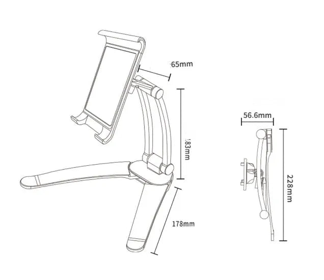 Silver and white aluminium alloy desktop tablet stand holding a tablet at an adjustable angle.