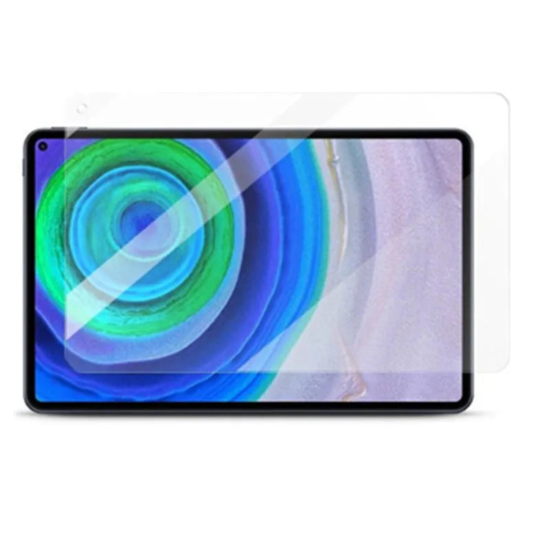 Huawei MatePad tablet with tempered glass screen protector showing clear transparent fit