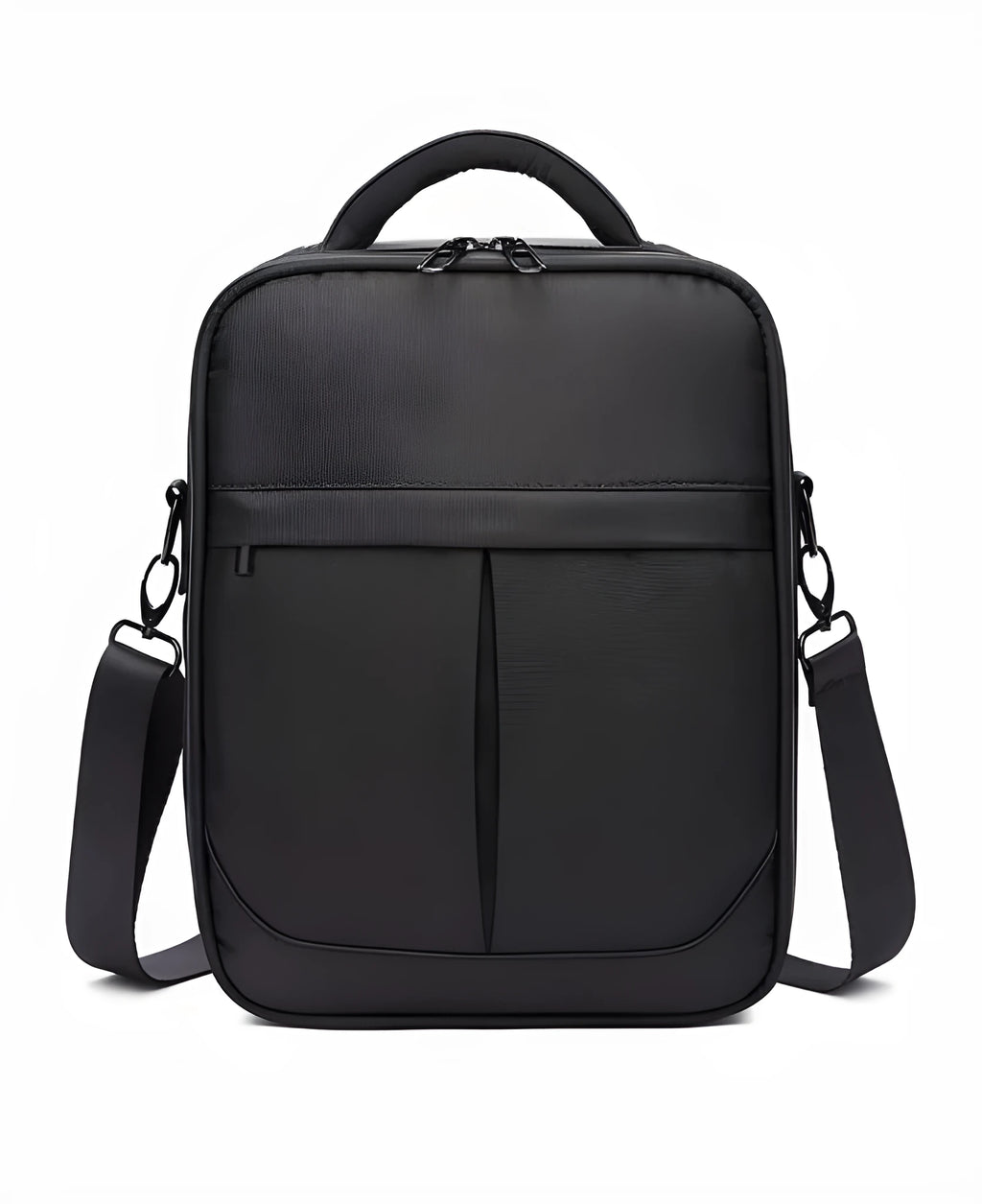 Black men's messenger shoulder bag made from Oxford fabric.