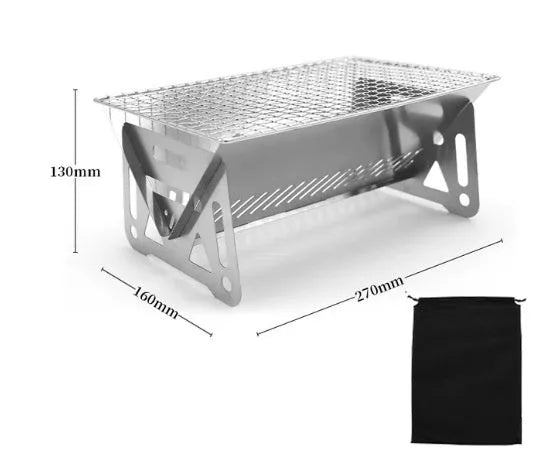 Outdoor folding stainless steel barbecue oven with large grill plate and storage bag