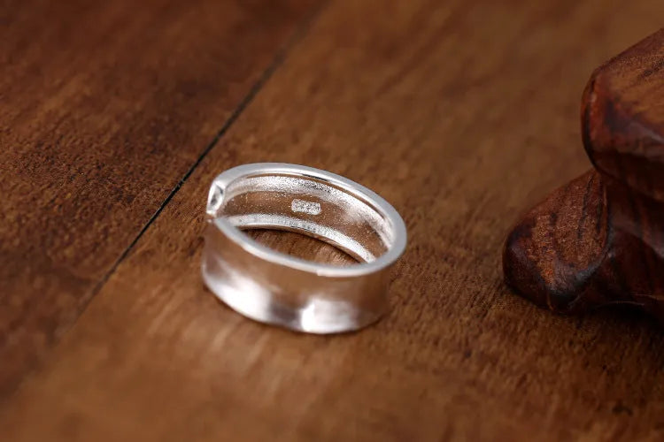 Open ring sterling silver with frosted finish and adjustable opening, geometry ornament