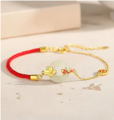 Women's 925 silver bracelet with gold koi safety clasp and peace buckle in retro style