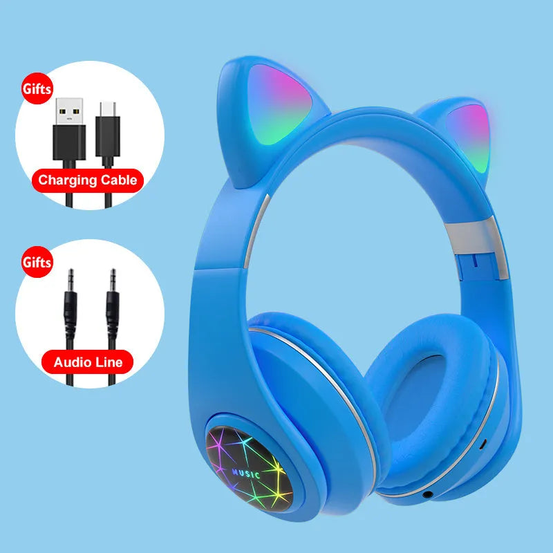Colourful cat ear style wireless Bluetooth sports headset with a headband, shown in pink.