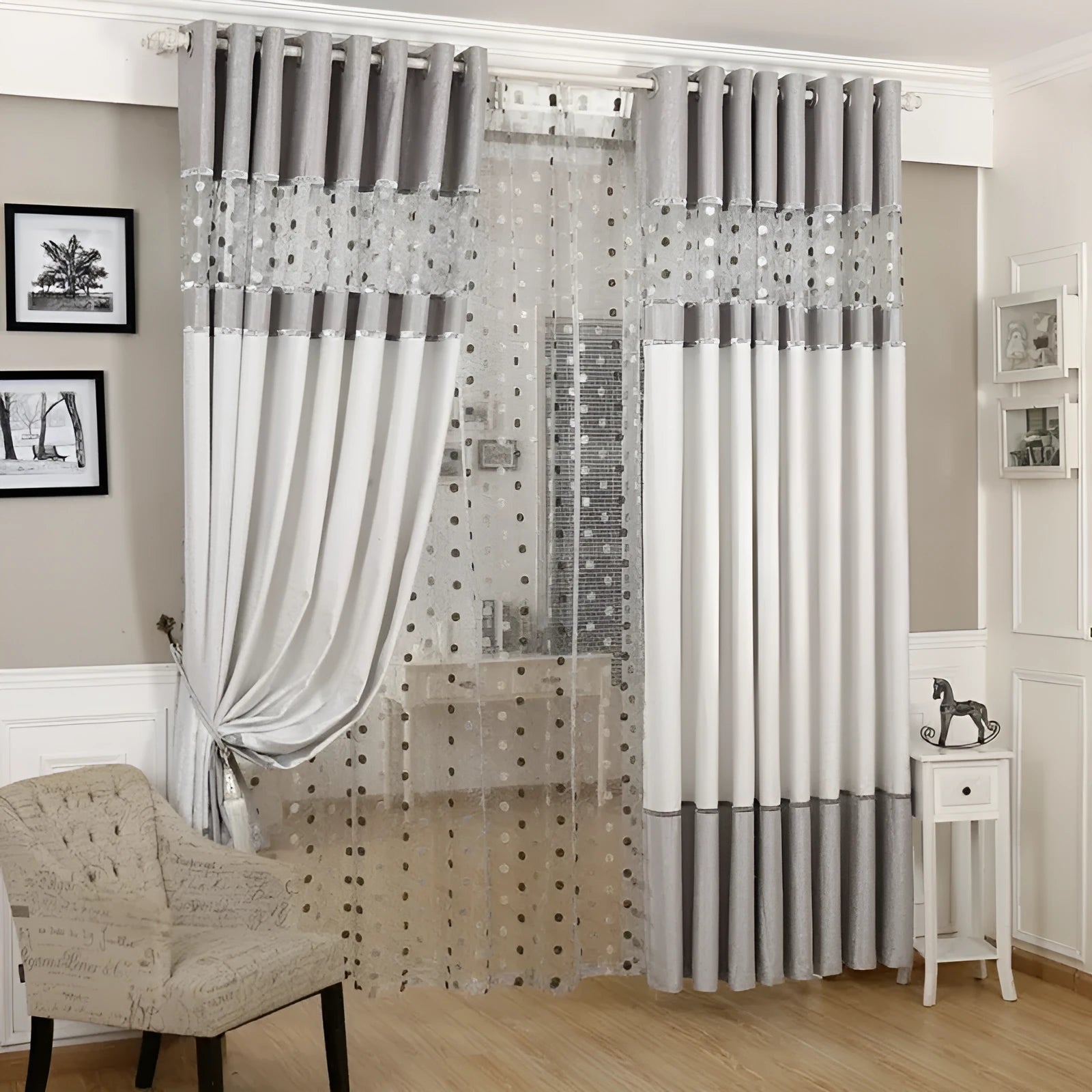 Customisable blackout curtain panel available in multiple sizes with three hanging style options
