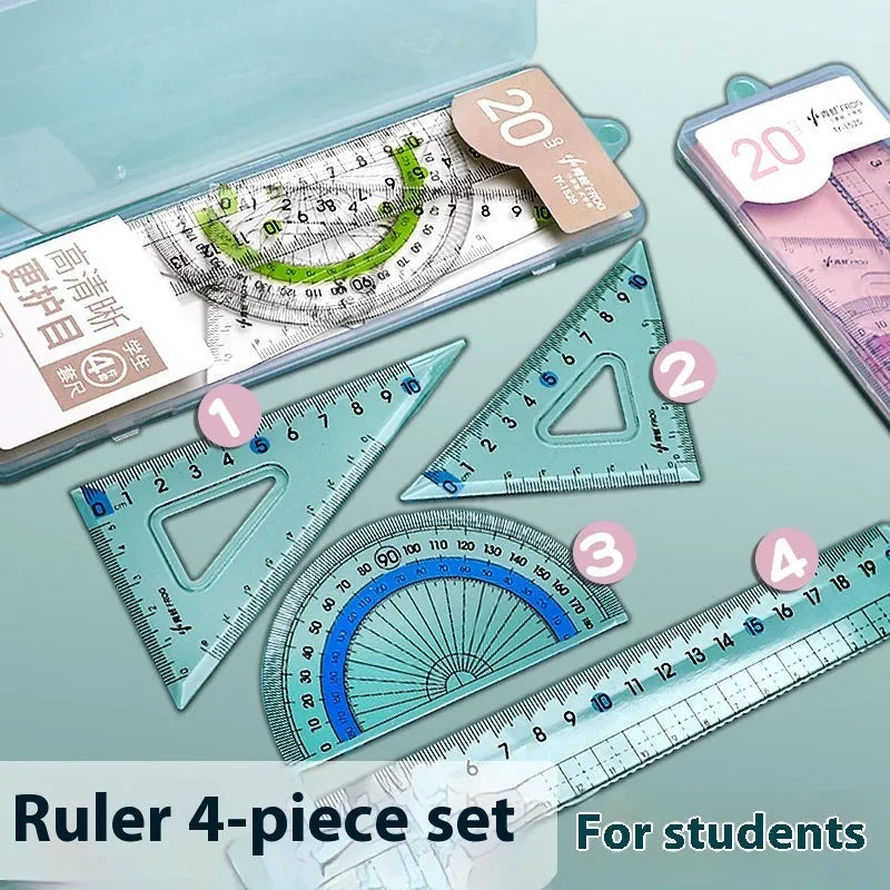 Youpai transparent acrylic ruler set with square, protractor, and straight edge rulers