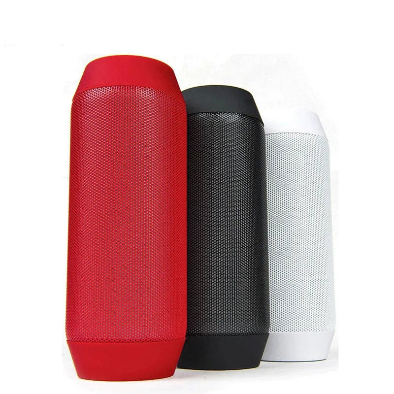 Small black or white portable Bluetooth stereo with colourful LED lights showing on its front.