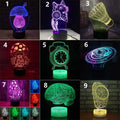 3D LED desk lamp with black ABS base and colorful acrylic panel showing touch or remote control options for study room