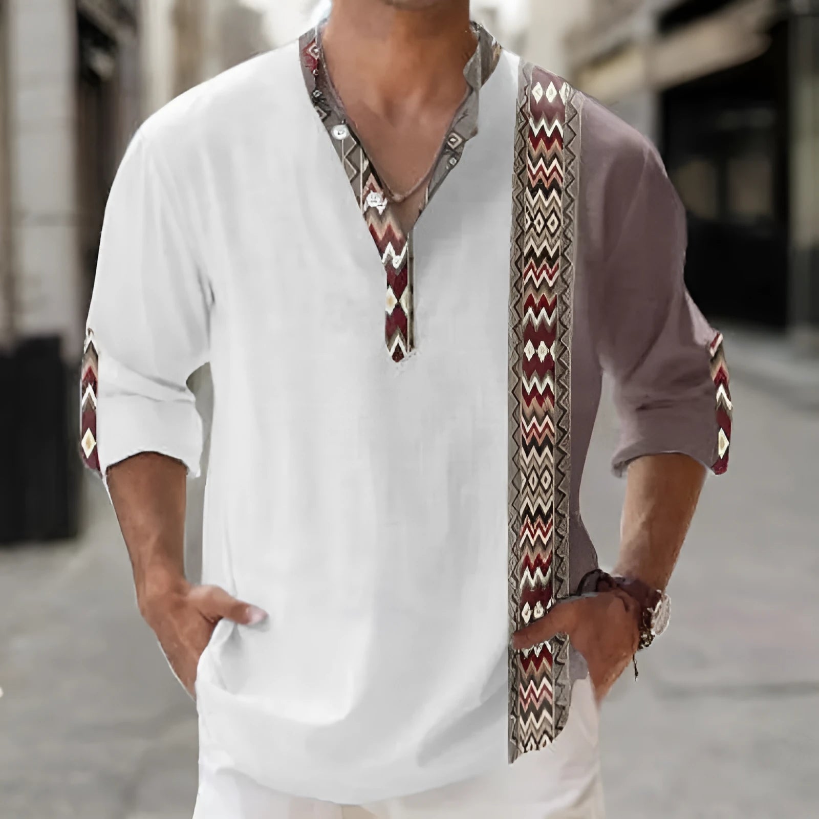 Thin striped long sleeve cardigan shirt in polyester, shown in a lilac colour variant.