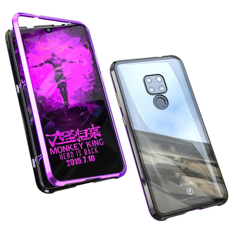 Metal magnetic phone case with tempered glass back for Huawei and Honor smartphones